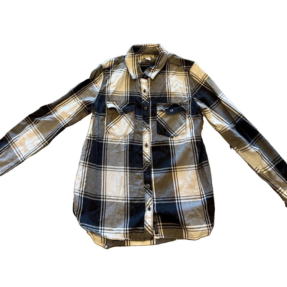Converse All Star Women's Small Gray Black Plaid Button Up Cotton Shirt Pockets